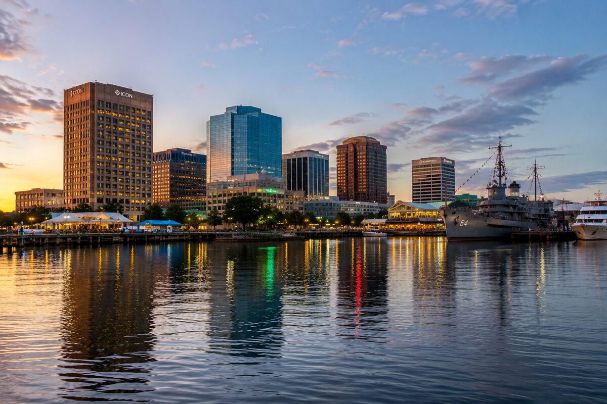 Norfolk, VA downtown skyline and waterfront