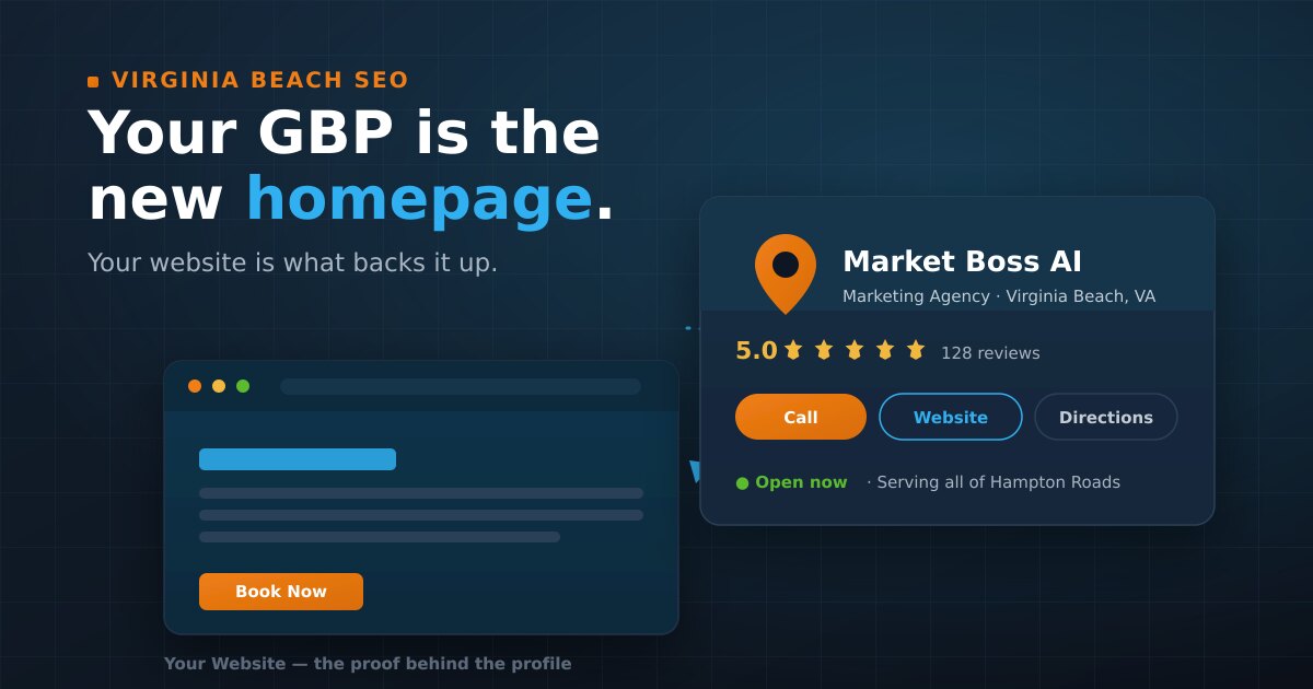 A Google Business Profile card acting as a homepage, backed up by a website, for a Virginia Beach business